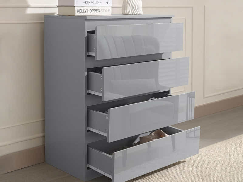 Serena 4-Drawer Chest - Glossy Grey