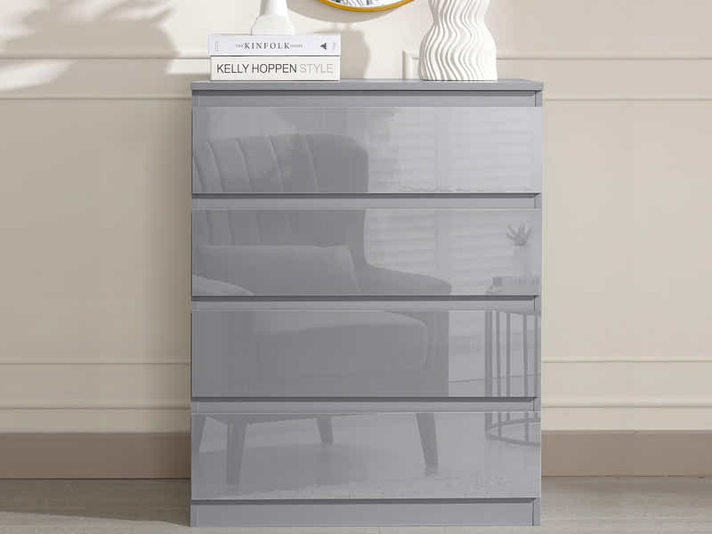 Serena 4-Drawer Chest - Glossy Grey
