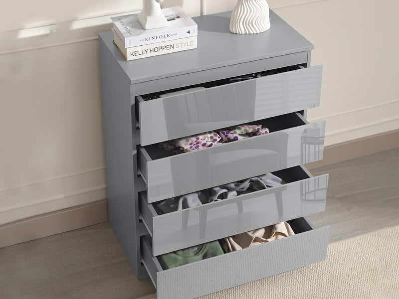 Serena 4-Drawer Chest - Glossy Grey