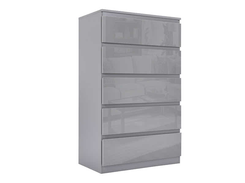Serena 5-Drawer Tallboy - Glossy Grey