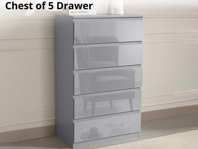Serena 5-Drawer Tallboy - Glossy Grey