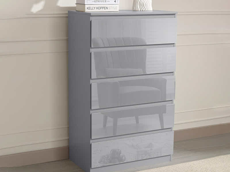 Serena 5-Drawer Tallboy - Glossy Grey