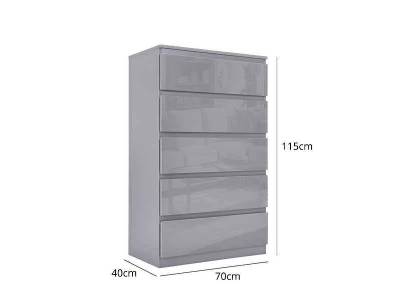 Serena 5-Drawer Tallboy - Glossy Grey