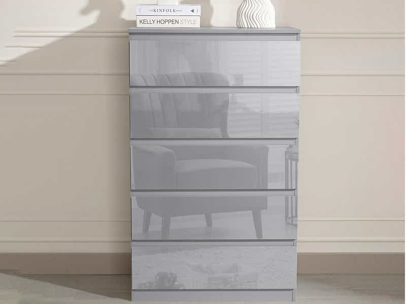 Serena 5-Drawer Tallboy - Glossy Grey