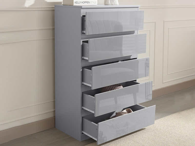 Serena 5-Drawer Tallboy - Glossy Grey