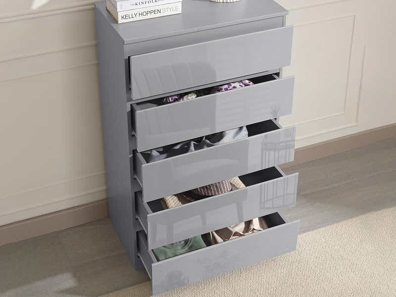 Serena 5-Drawer Tallboy - Glossy Grey
