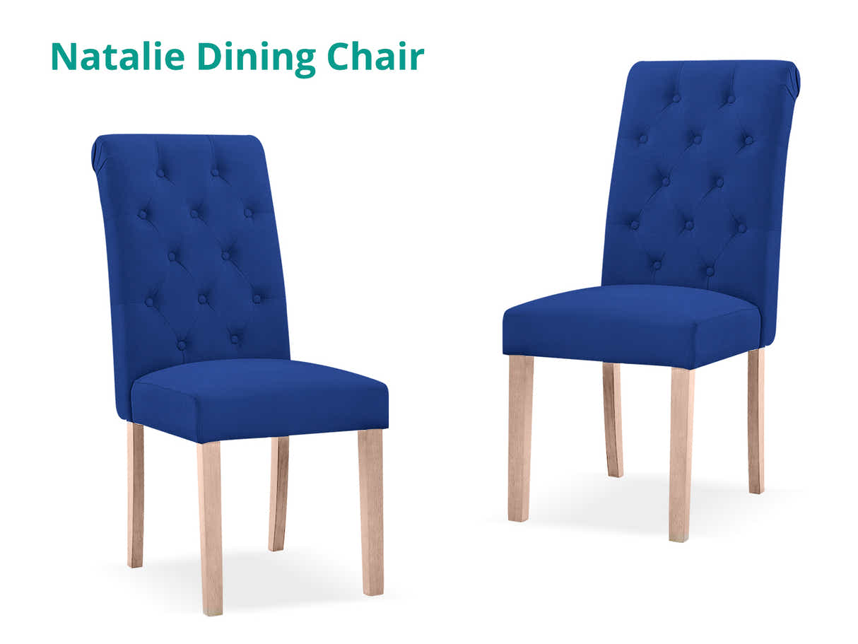 Skog Wooden Dining Table - 160 cm & Natalie Linen Dining Chair Blue x6
