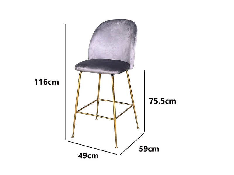 Osmond Velvet Bar Stool Grey - Set of 2