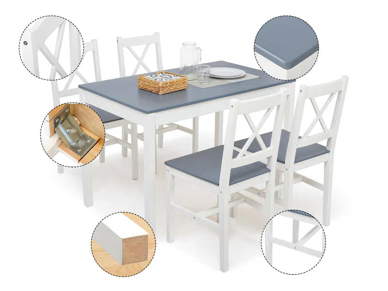 Selma 5-Piece Wooden Dining Set - White & Grey