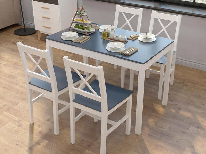 Selma 5-Piece Wooden Dining Set - White & Grey