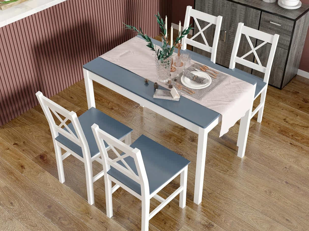 Selma 5-Piece Wooden Dining Set - White & Grey