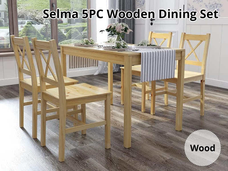 Selma 5-Piece Dining Set - Natural Wood