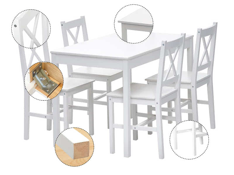 Selma 5-Piece Wooden Dining Set - White