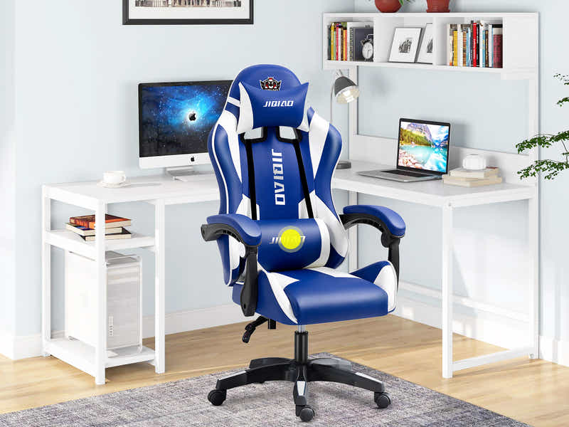 Josslyn Massage Gaming Chair Blue + White