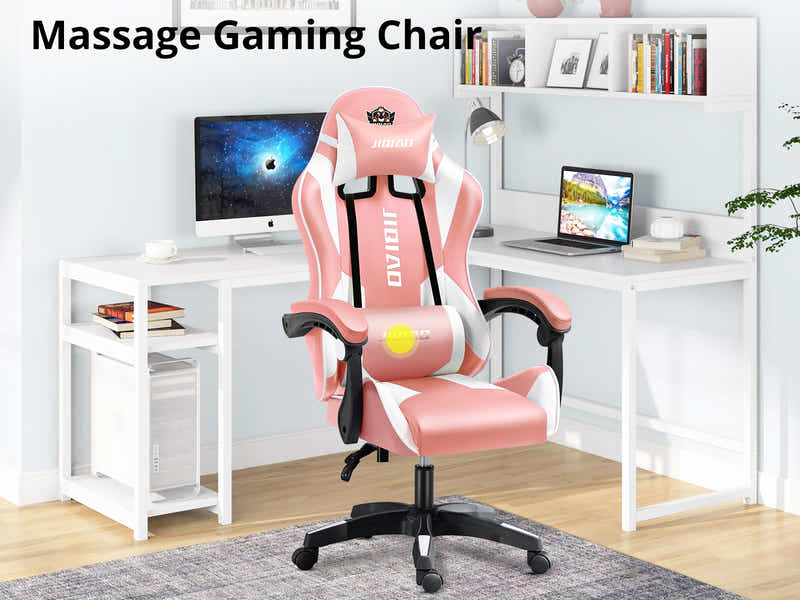 Josslyn Massage Gaming Chair Pink + White