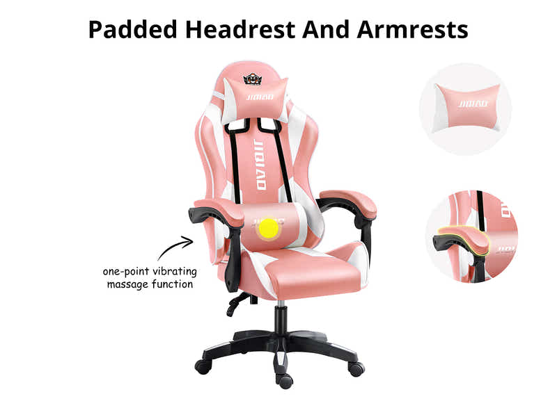 Josslyn Massage Gaming Chair Pink + White