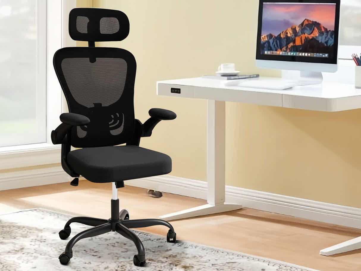 Home Office Desk with Storage Black & Molina Mesh Task Chair Black+Black