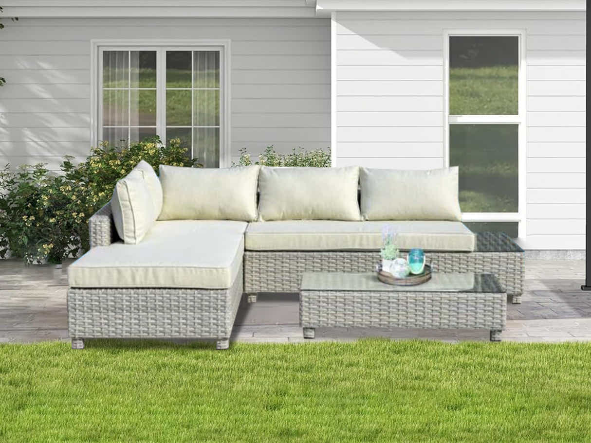 3-Piece Outdoor Sofa Set - Grey + Beige