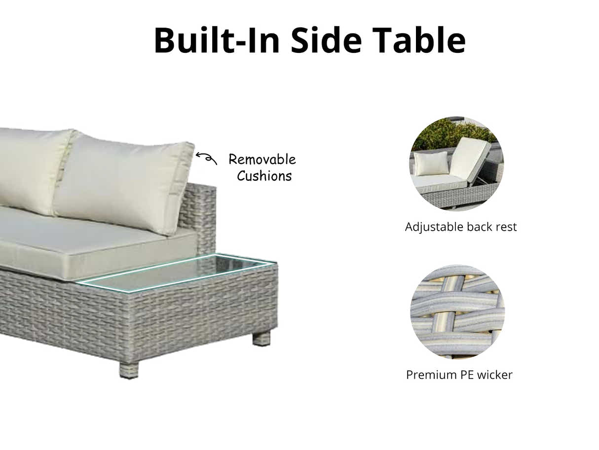 3-Piece Outdoor Sofa Set - Grey + Beige