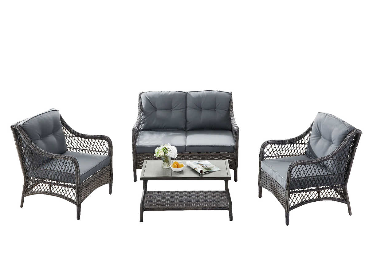 4-Piece Outdoor Sofa Set - Brown + Grey