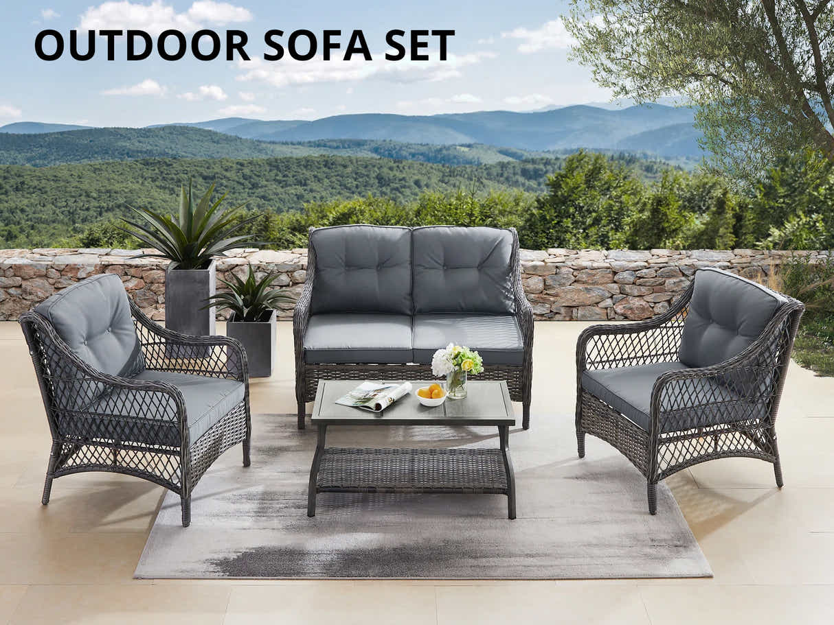 4-Piece Outdoor Sofa Set - Brown + Grey
