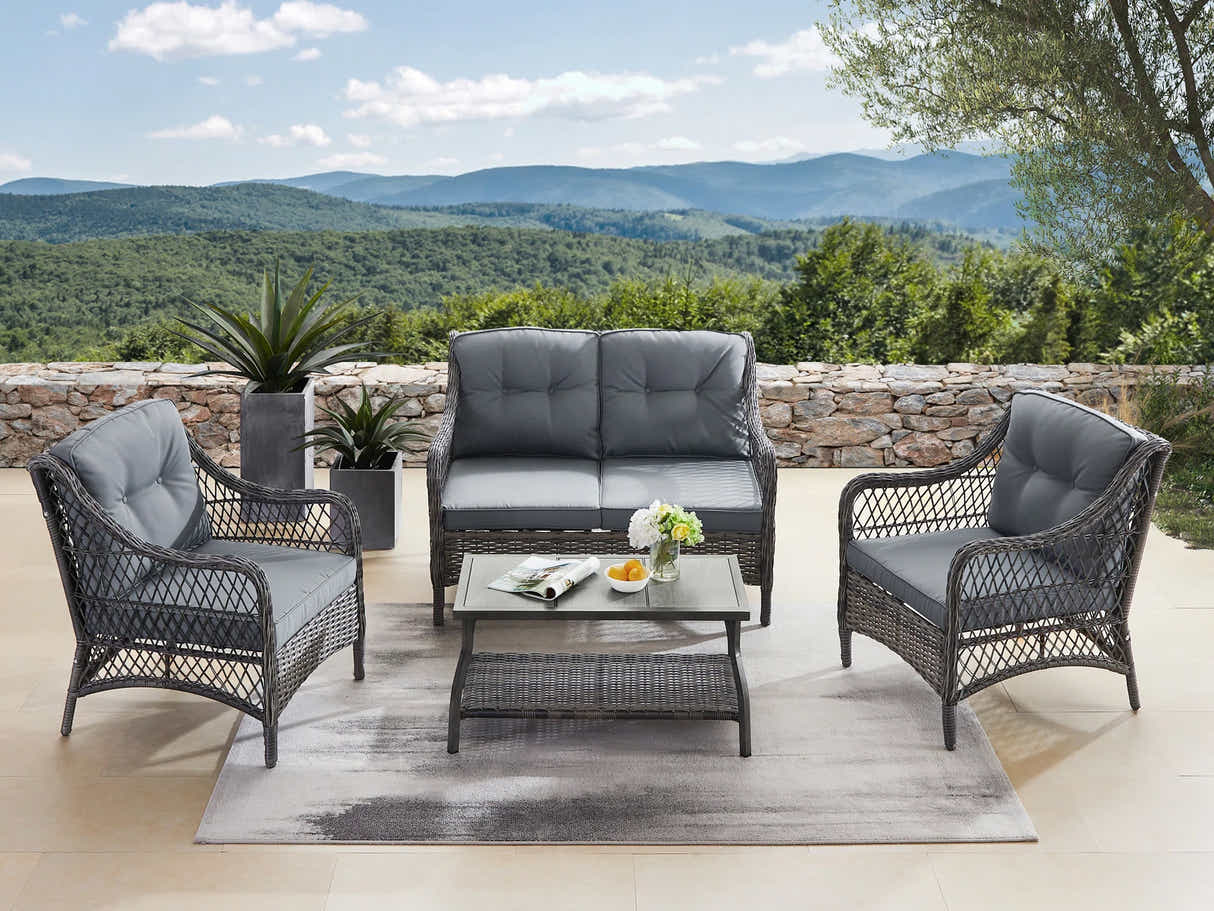 4-Piece Outdoor Sofa Set - Brown + Grey