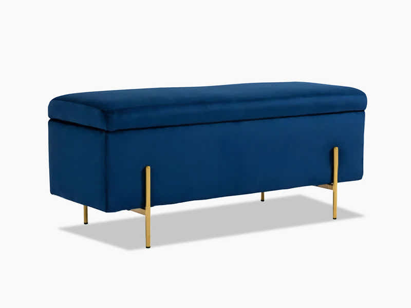 Molto Velvet Ottoman Bench with Storage - Blue