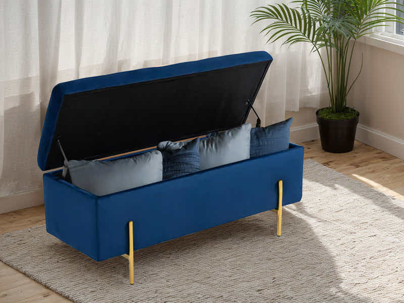Molto Velvet Ottoman Bench with Storage - Blue