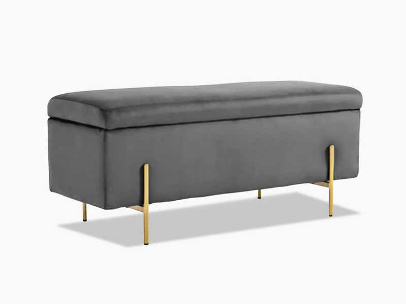 Molto Velvet Ottoman Bench with Storage - Dark Grey