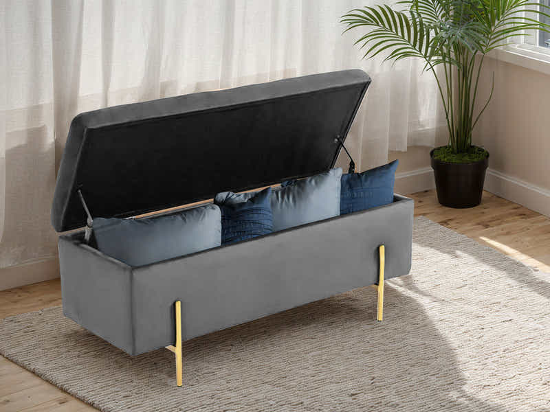 Molto Velvet Ottoman Bench with Storage - Dark Grey