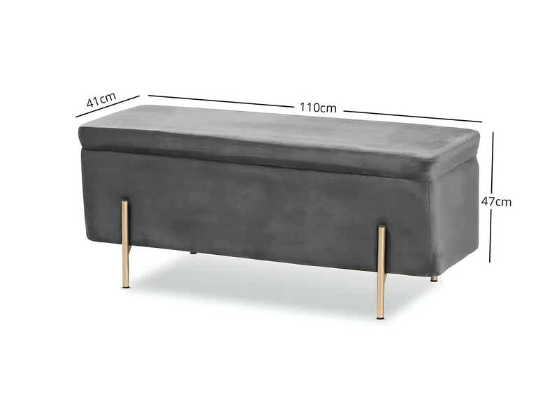 Molto Velvet Ottoman Bench with Storage - Dark Grey