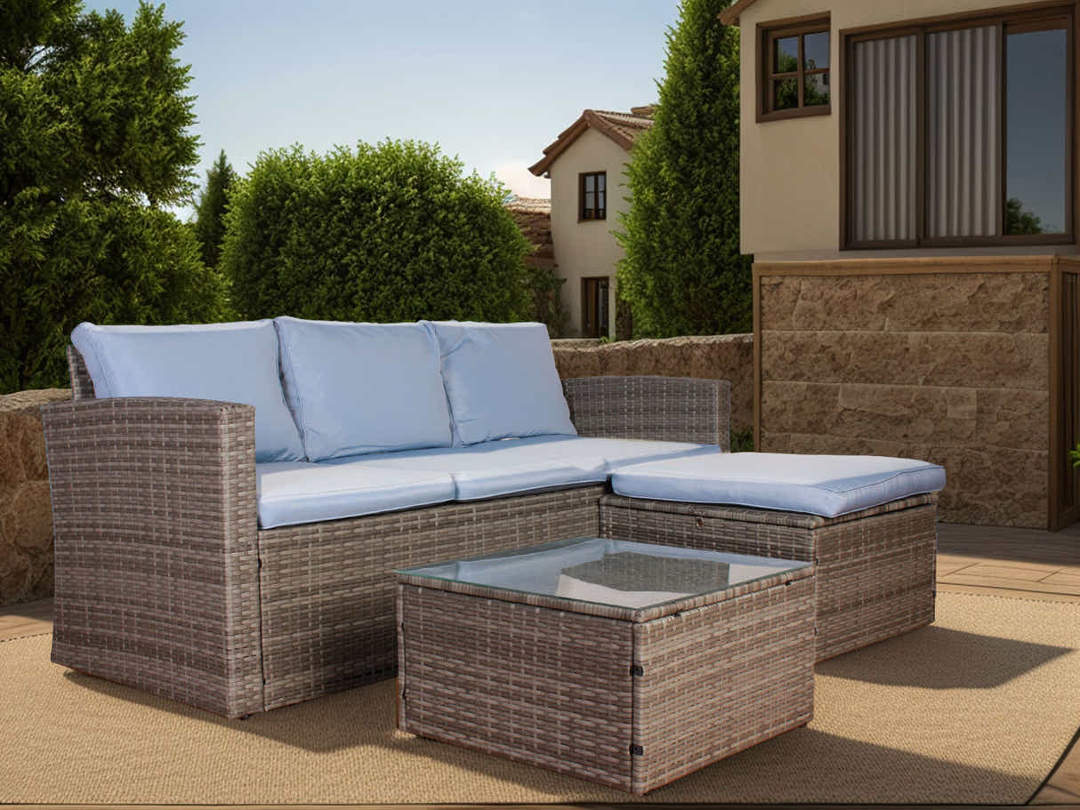 Reo 3-Piece Outdoor Sofa with Storage - Blue