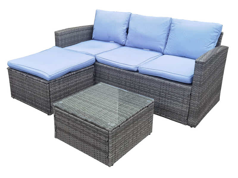 Rio 3PC Outdoor Sofa Set Blue PE rattan