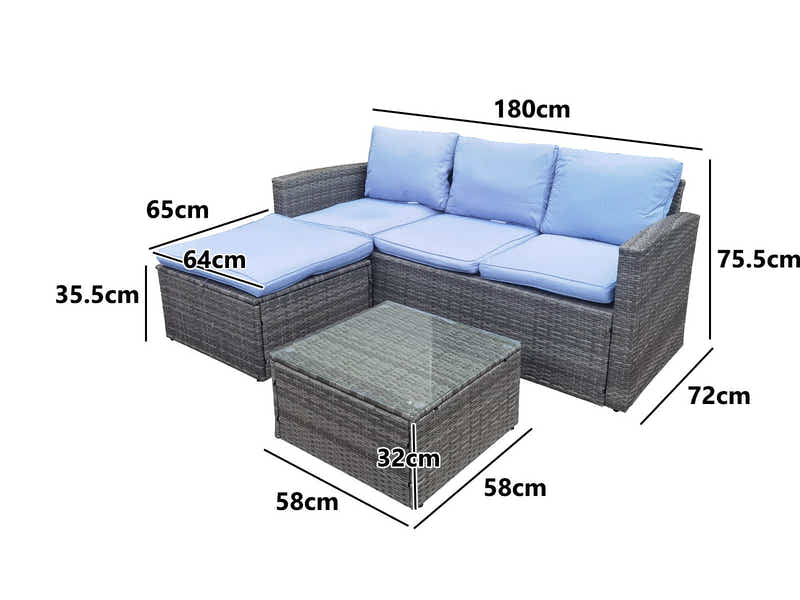 Rio 3PC Outdoor Sofa Set Blue PE rattan