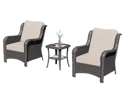 Fionnula 3PC Rattan Set Dark Brown+Khaki