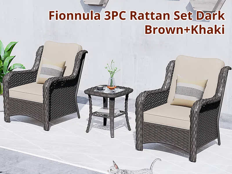 Fionnula 3PC Rattan Set Dark Brown+Khaki