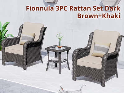 Fionnula 3PC Rattan Set Dark Brown+Khaki