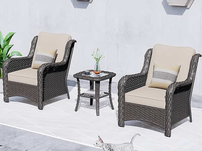 Fionnula 3PC Rattan Set Dark Brown+Khaki