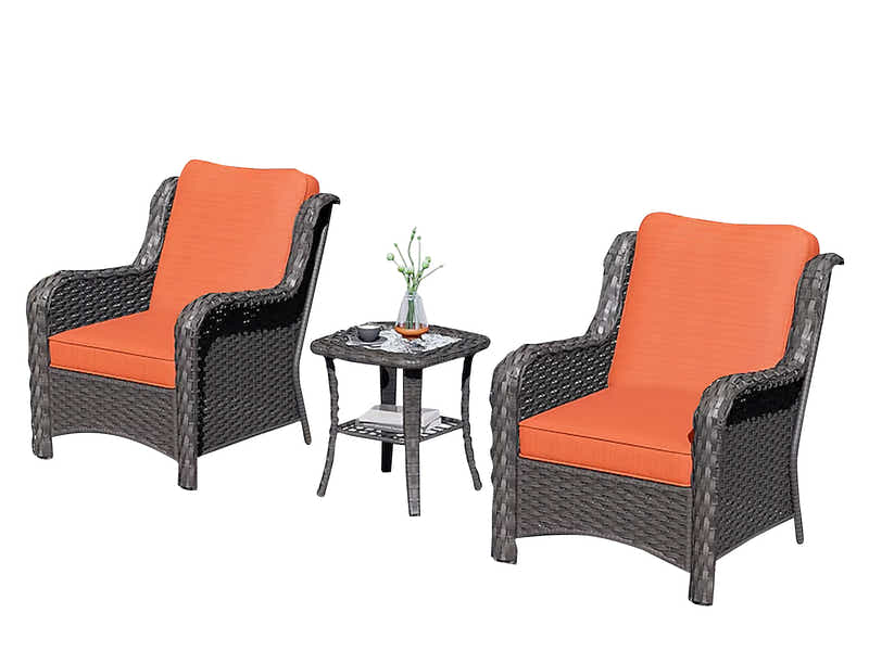 Fionnula 3PC Rattan Set Dark Brown+Orange