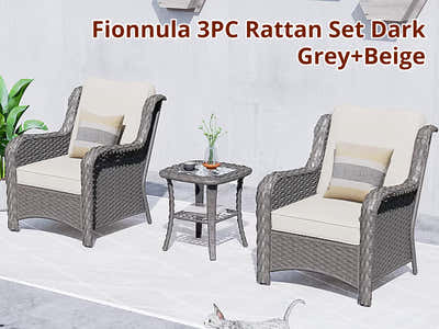 Fionnula 3PC Rattan Set Dark Grey+Beige
