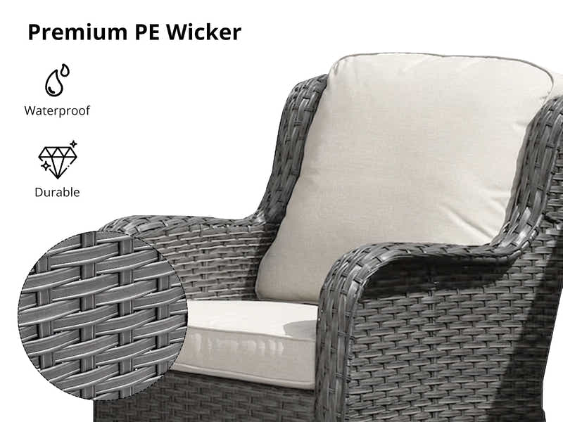 Fionnula 3PC Rattan Set Dark Grey+Beige