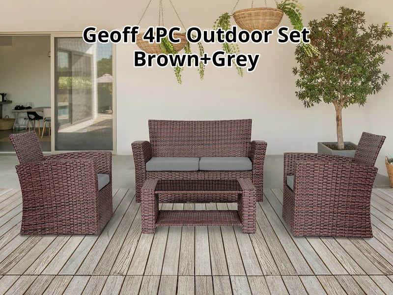 Geoff 4PC Outdoor Set Brown+Grey