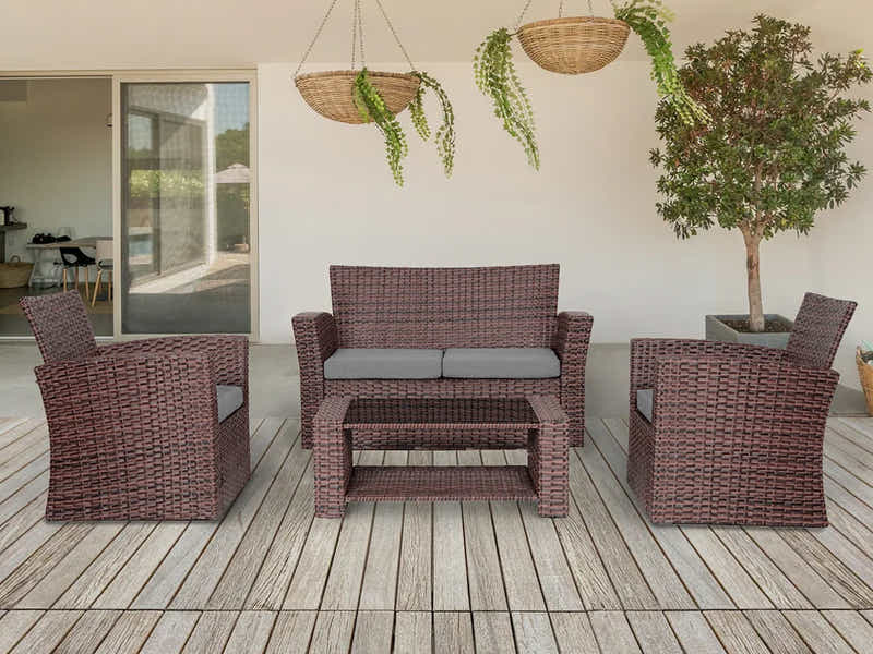 Geoff 4PC Outdoor Set Brown+Grey