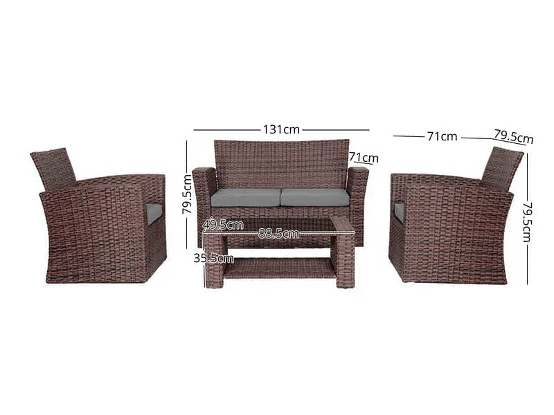 Geoff 4PC Outdoor Set Brown+Grey