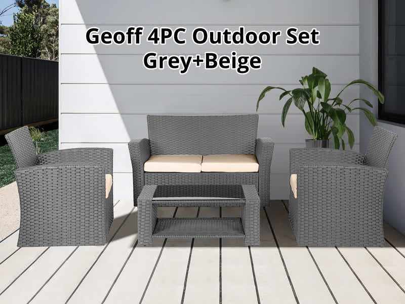 Geoff 4PC Outdoor Set Grey+Beige