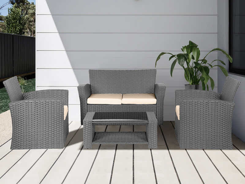 Geoff 4PC Outdoor Set Grey+Beige