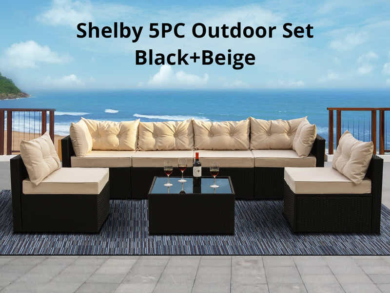 Shelby 5PC Outdoor Set Black+Beige