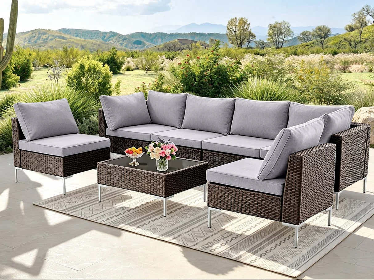 DS Ruta 7PC Wicker Set Light Brown+Grey