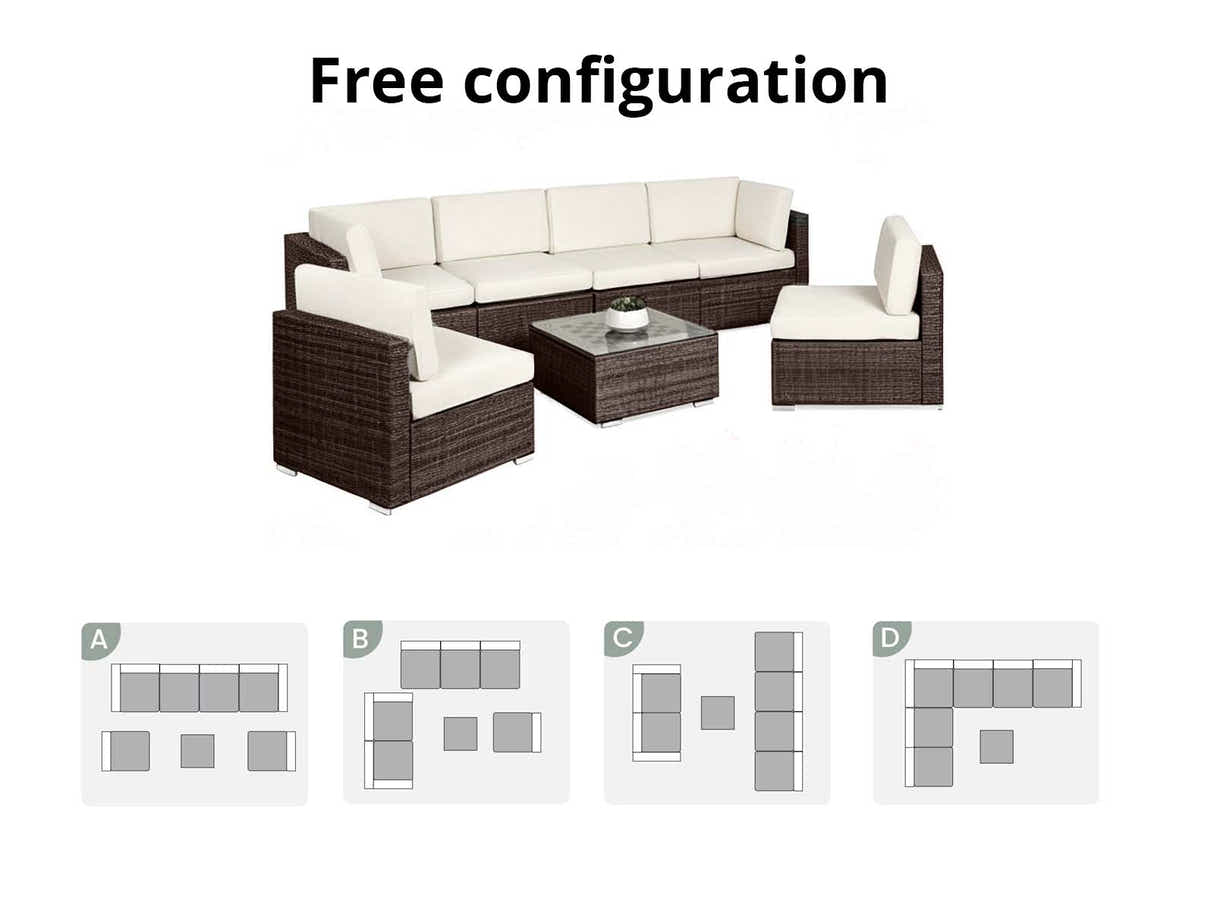 DS Tendy 7PC Patio Sofa Set Brown+Beige