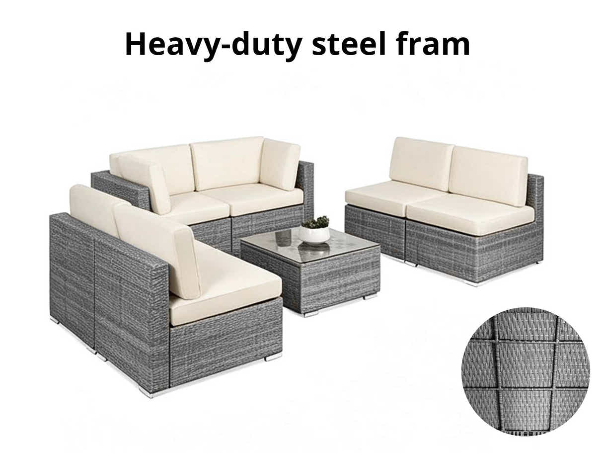 DS Tendy 7PC Patio Sofa Set Grey+Beige